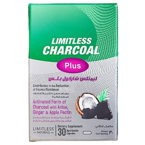 LIMITLESS CHARCOAL PLUS — ACTIVATED CHARCOAL WITH ANISE, GINGER & APPLE PECTIN DIETARY SUPPLEMENT 30 HARD GELATIN CAPSULES